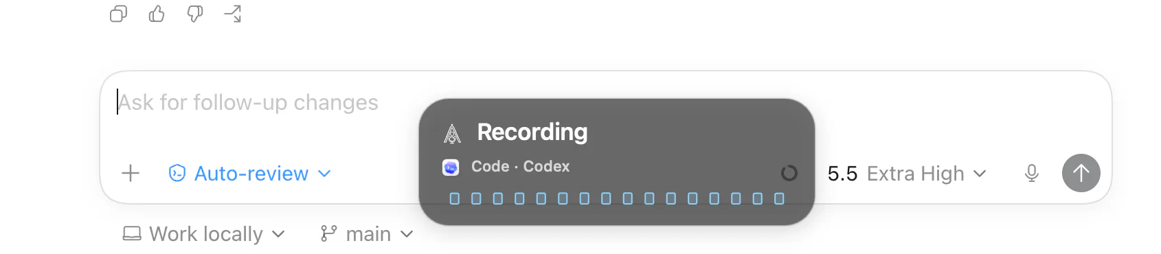 AimeFlux menu bar recording overlay showing active recording and current mode