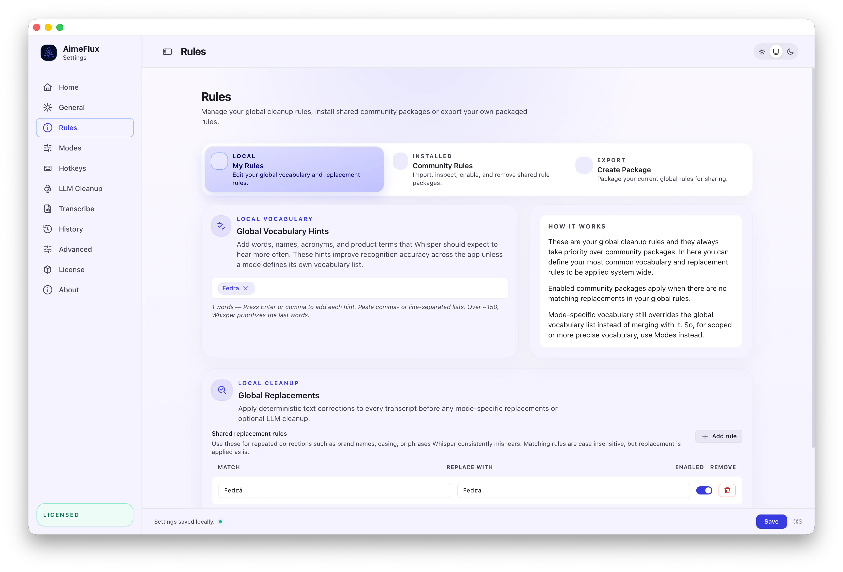AimeFlux rules overview