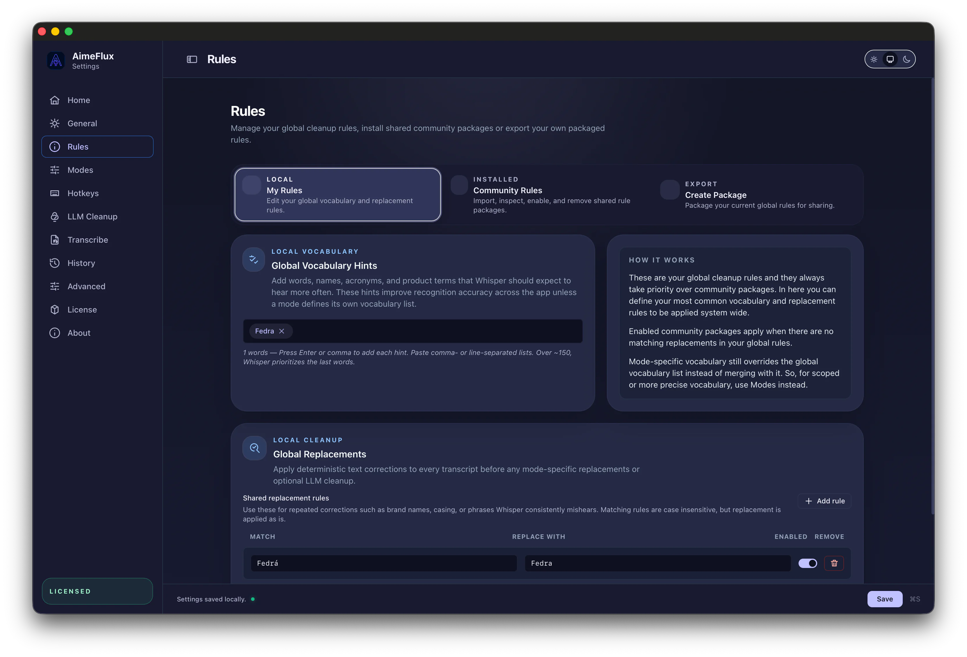 AimeFlux rules overview