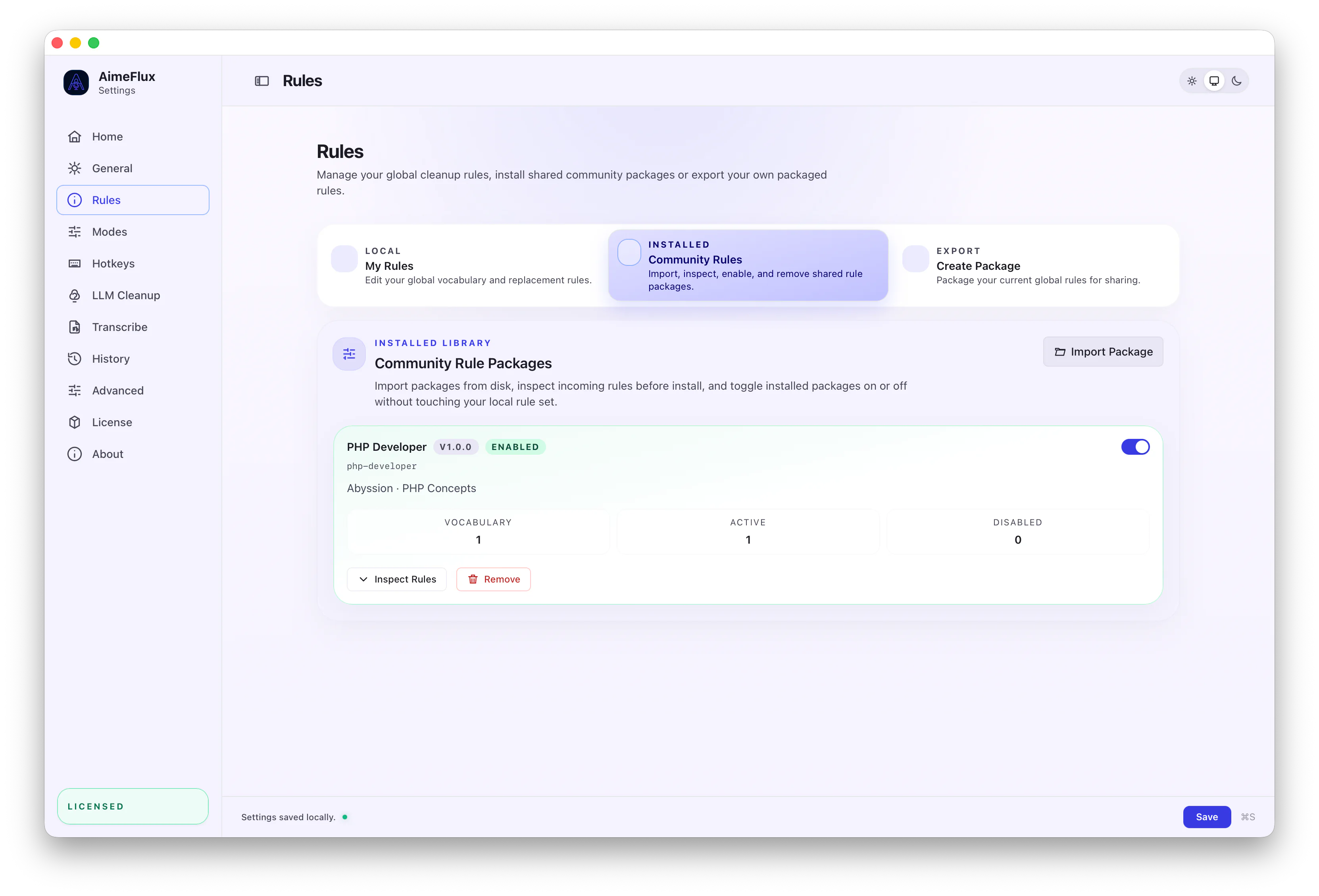AimeFlux reusable rules packages