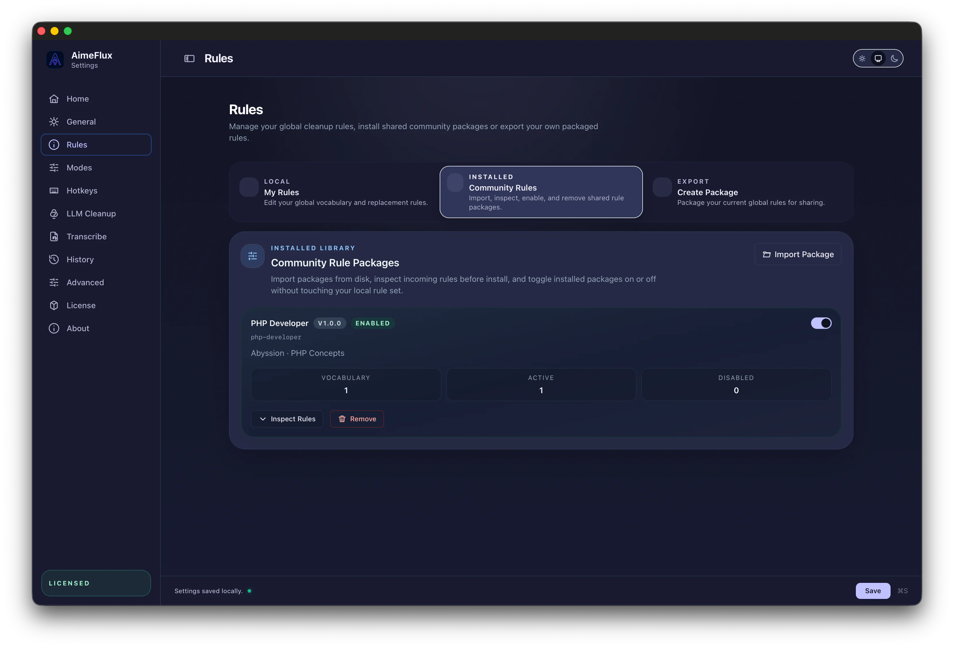 AimeFlux reusable rules packages